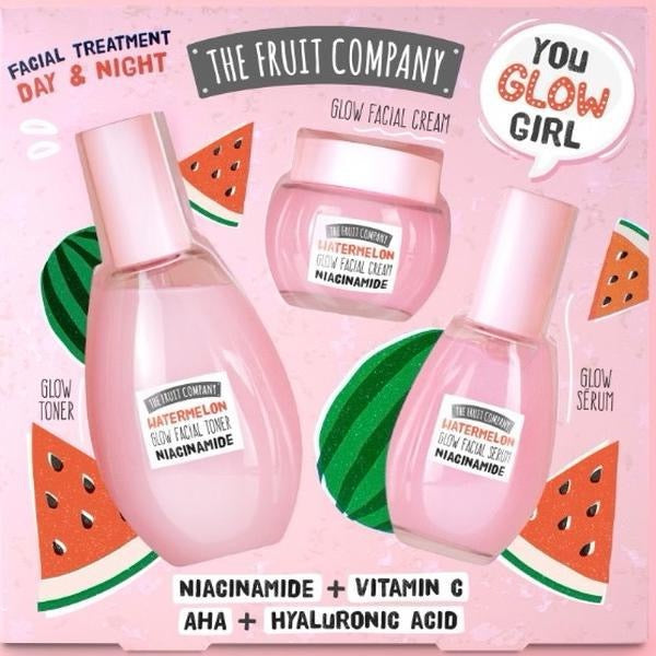 The Fruit Company Glow Facial Cream Set - Watermelon Glow Toner, Serum & Cream with Niacinamide, Vitamin C, AHA & Hyaluronic Acid