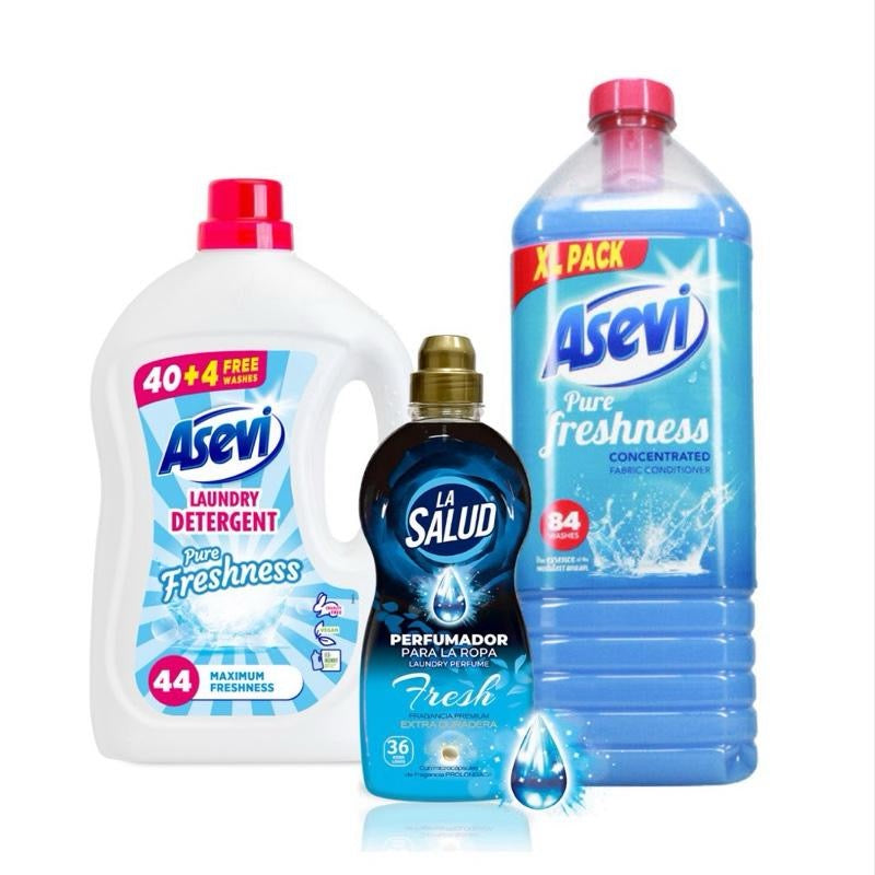 Pure Fresh Washing Trio - 44W Detergent, 72W Fabric Conditioner, La salud fresh Life Washing Perfume - Household